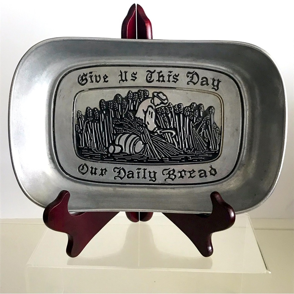 WILTON ARMETALE Pewter "Give Us This Day Our Daily Bread" Tray Plate - Vintage